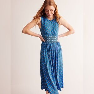 Boden Thea Sleeveless Midi Dress in Indigo Bunting, Passion Stem, 8 PET